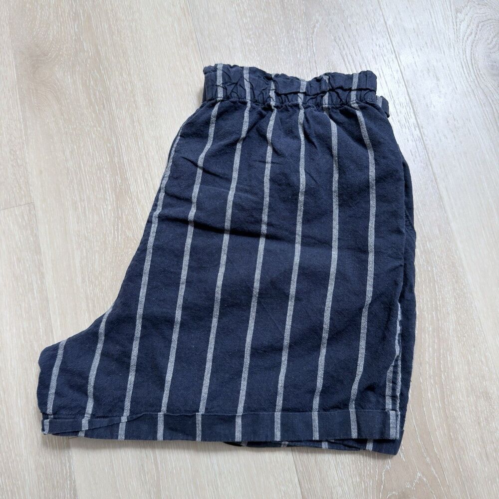 Linen Cotton Nautical Striped Shorts Navy Blue White XL Uniqlo Coastal High Rise - Picture 10 of 10